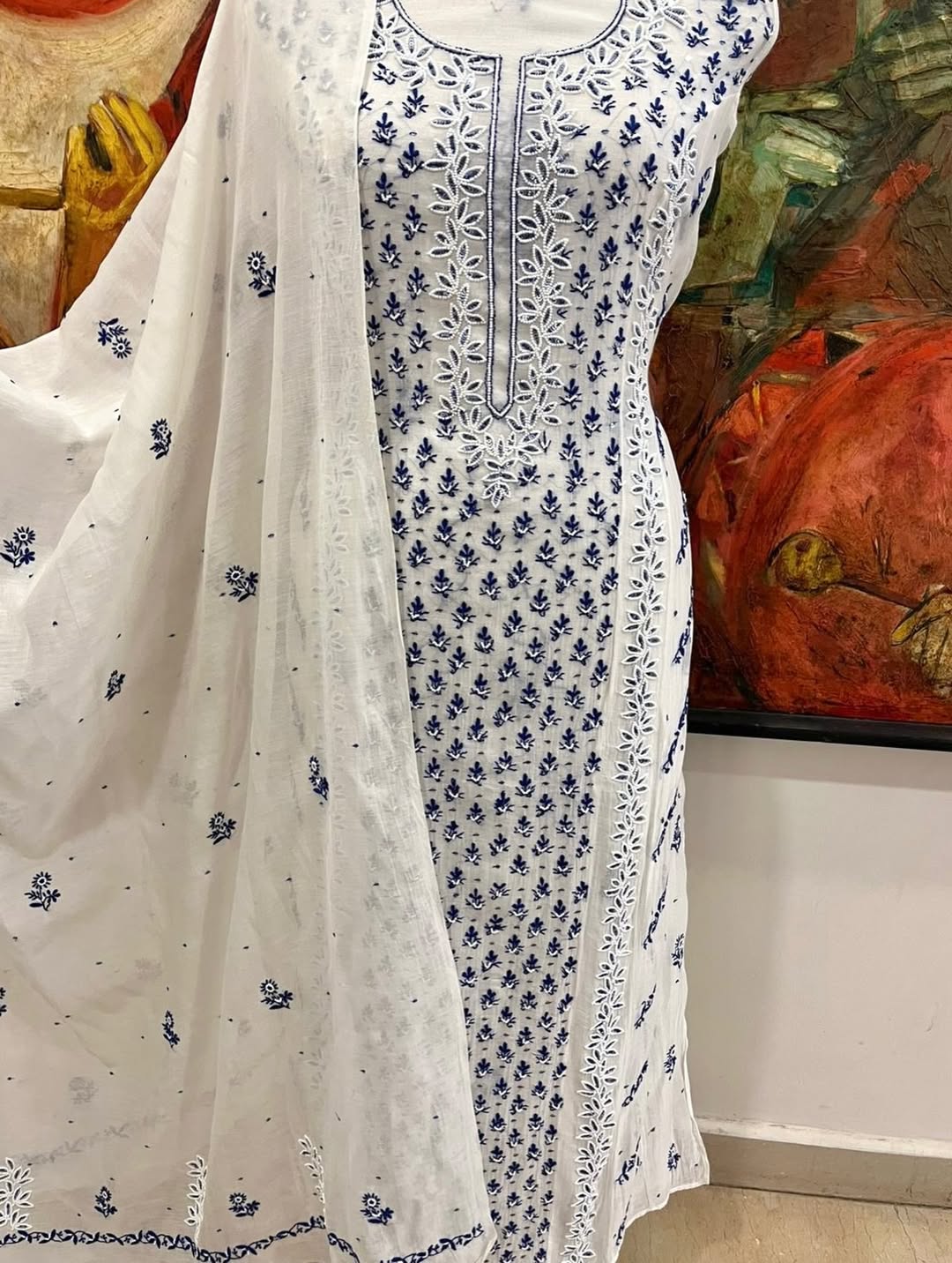 Indian Chiknkari With Embellishments Pearls Sequence Cutdana\