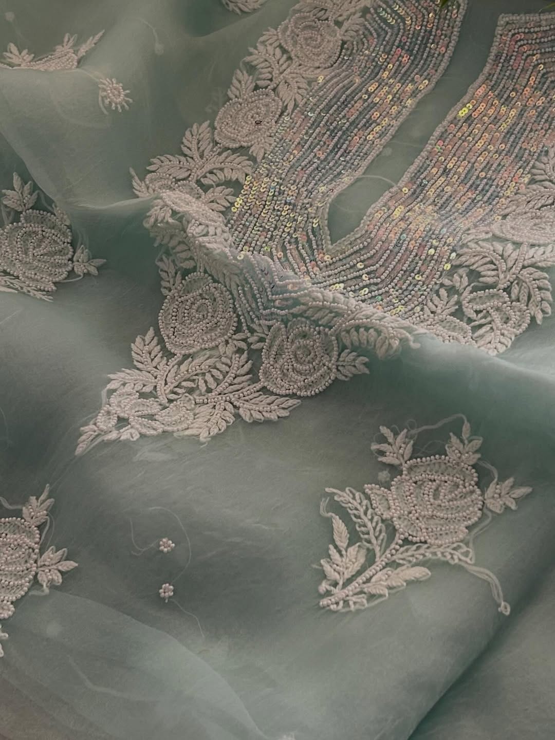 Indian Chiknkari With Embellishments Pearls Sequence Cutdana