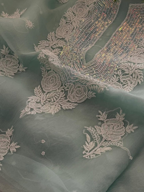 Indian Chiknkari With Embellishments Pearls Sequence Cutdana