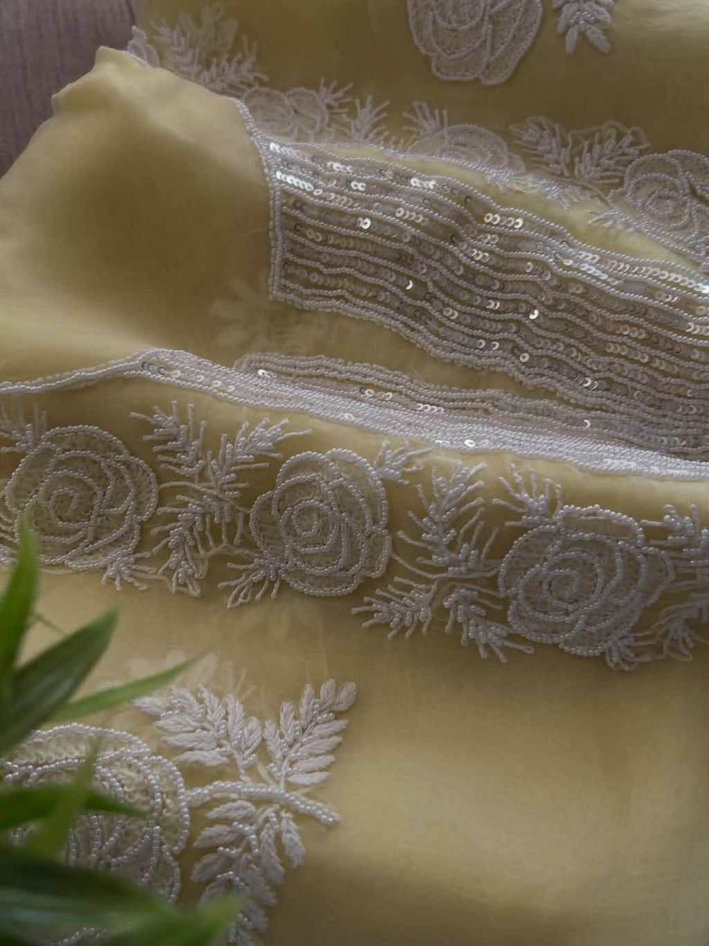 Indian Chiknkari With Embellishments Pearls Sequence Cutdana