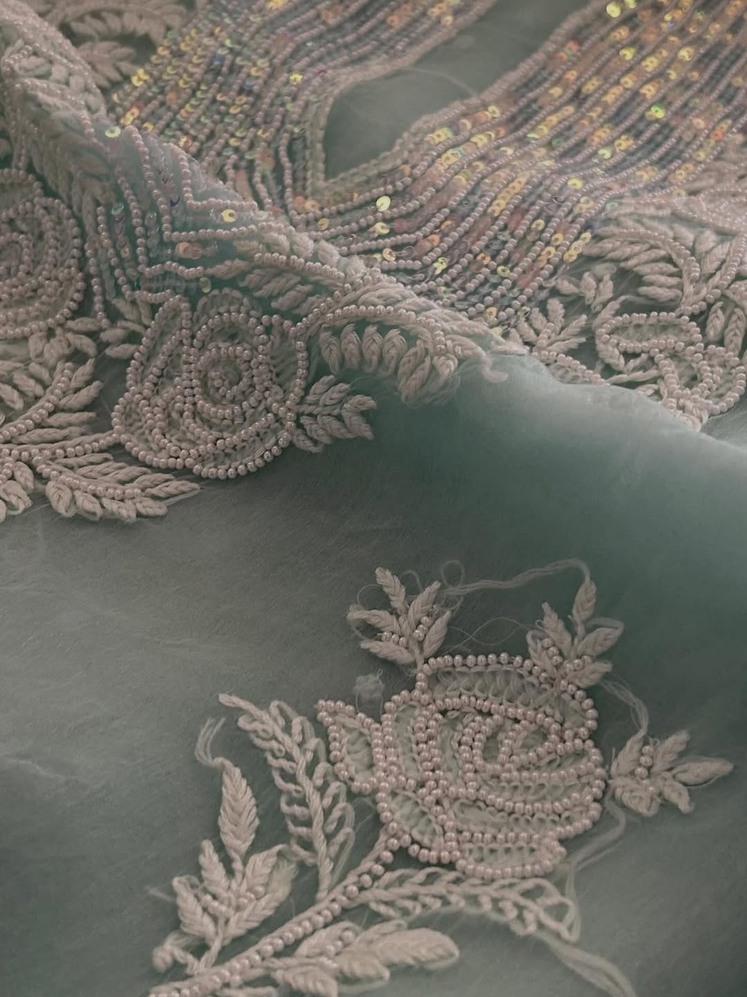 Indian Chiknkari With Embellishments Pearls Sequence Cutdana