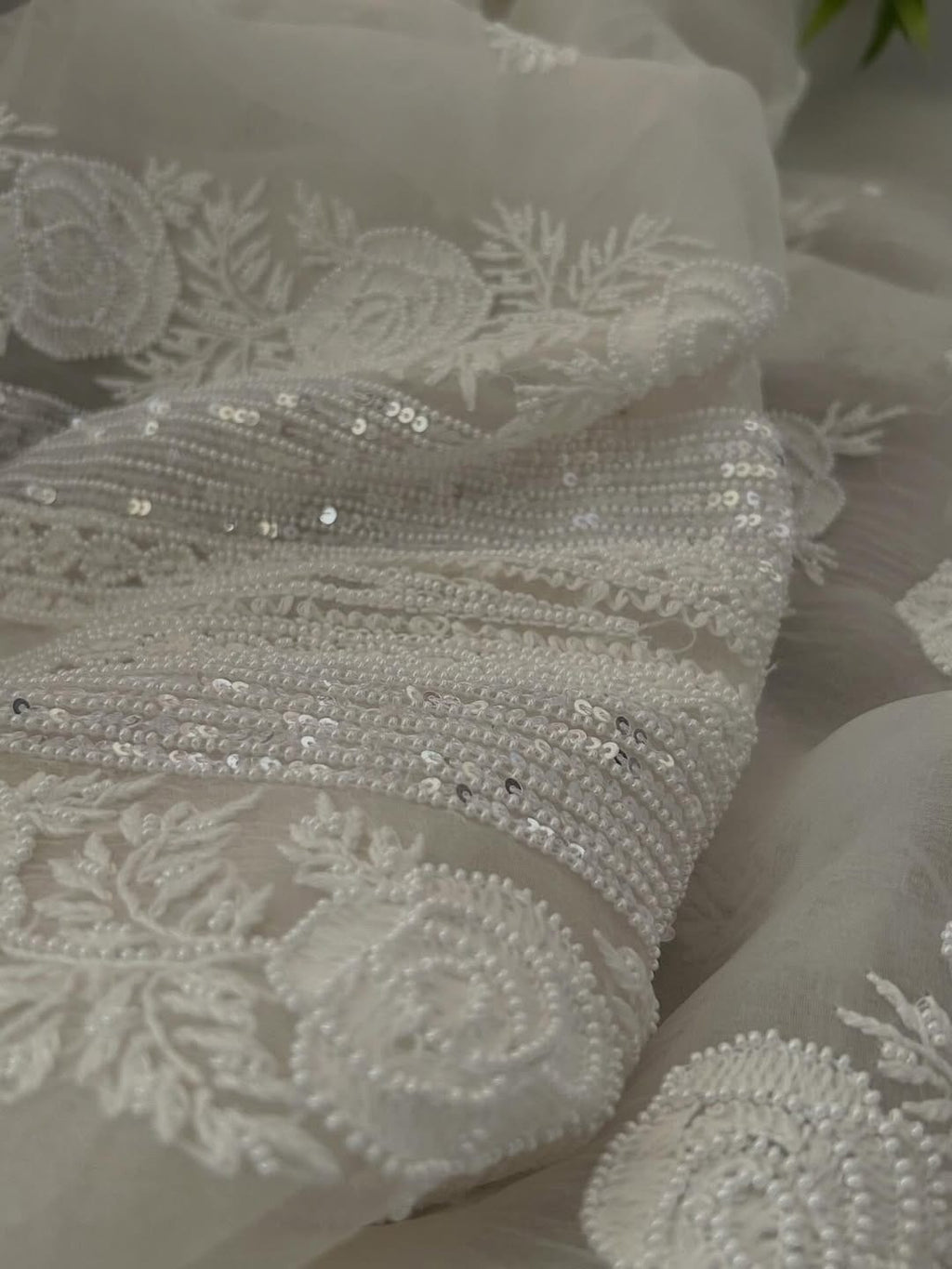 Indian Chiknkari With Embellishments Pearls Sequence Cutdana
