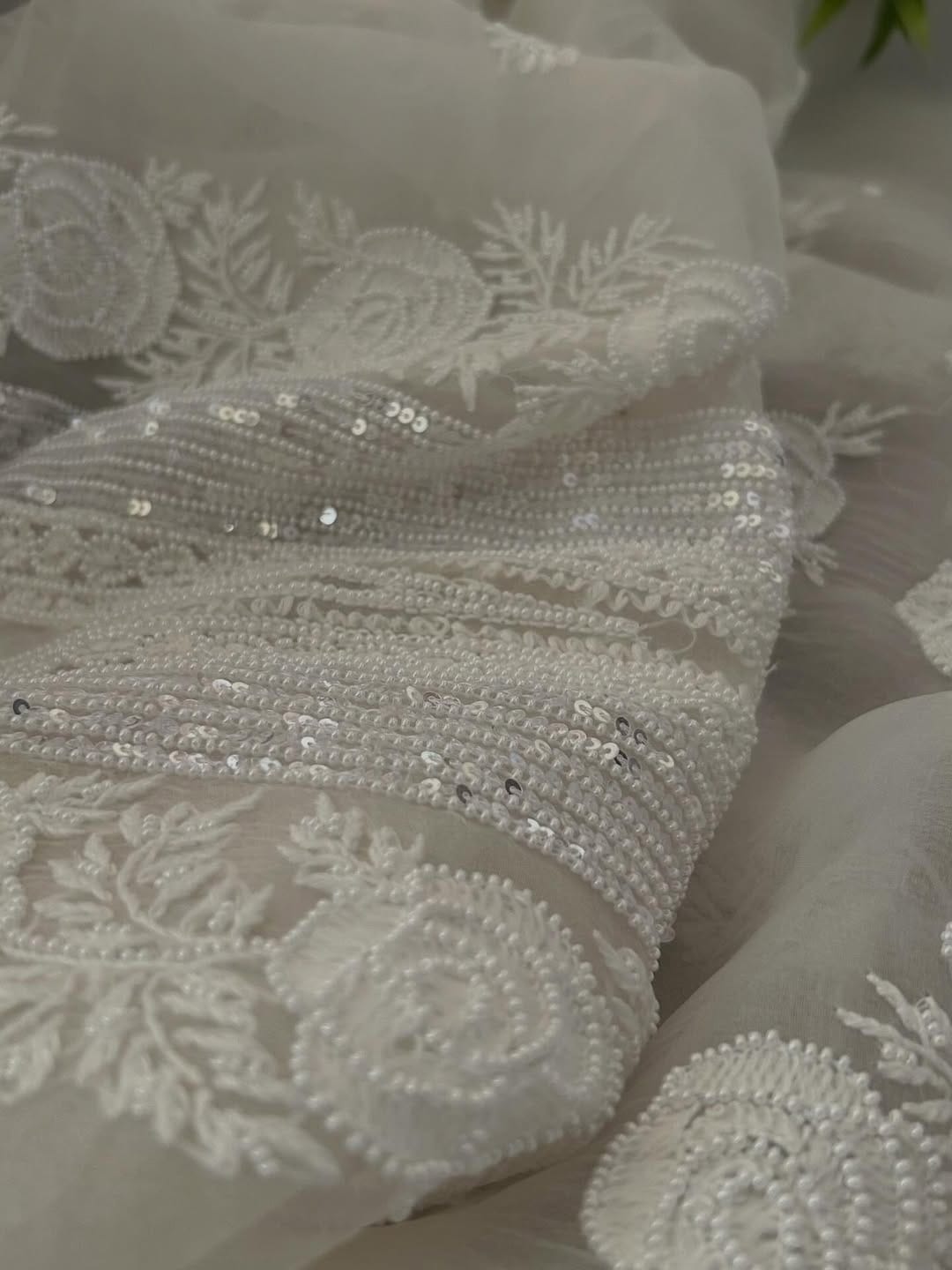 Indian Chiknkari With Embellishments Pearls Sequence Cutdana