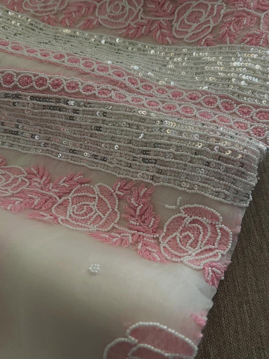 Indian Chiknkari With Embellishments Pearls Sequence Cutdana