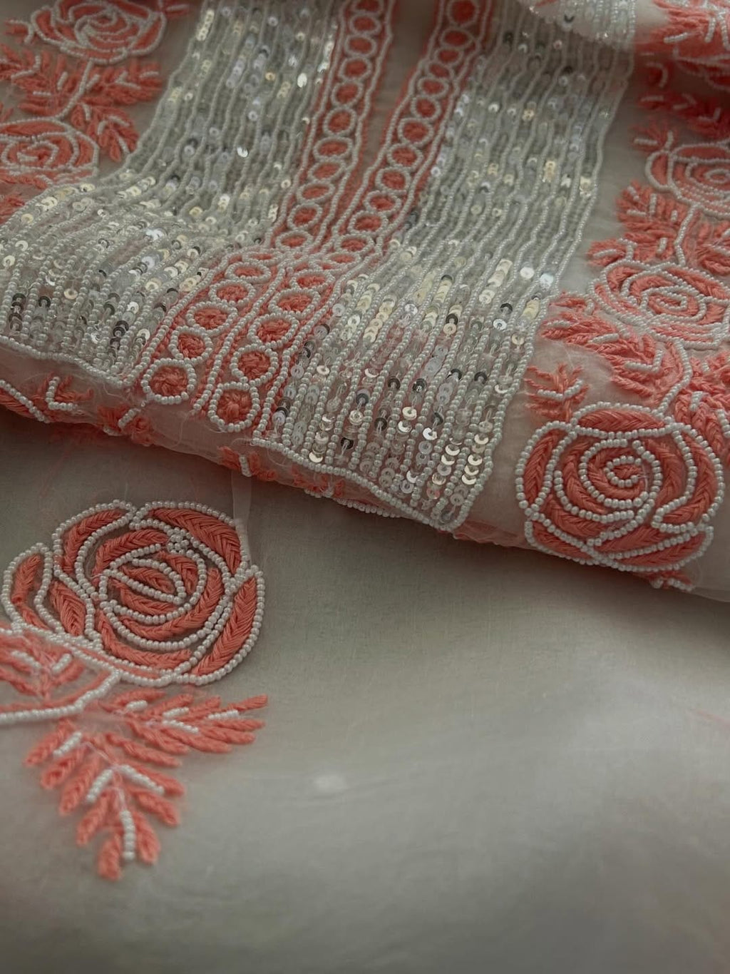 Indian Chiknkari With Embellishments Pearls Sequence Cutdana