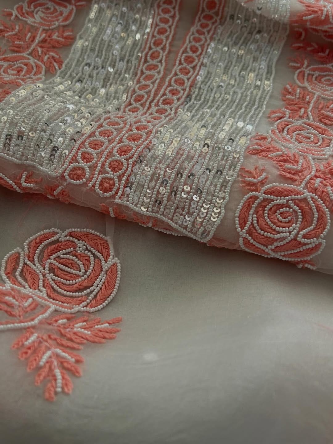 Indian Chiknkari With Embellishments Pearls Sequence Cutdana