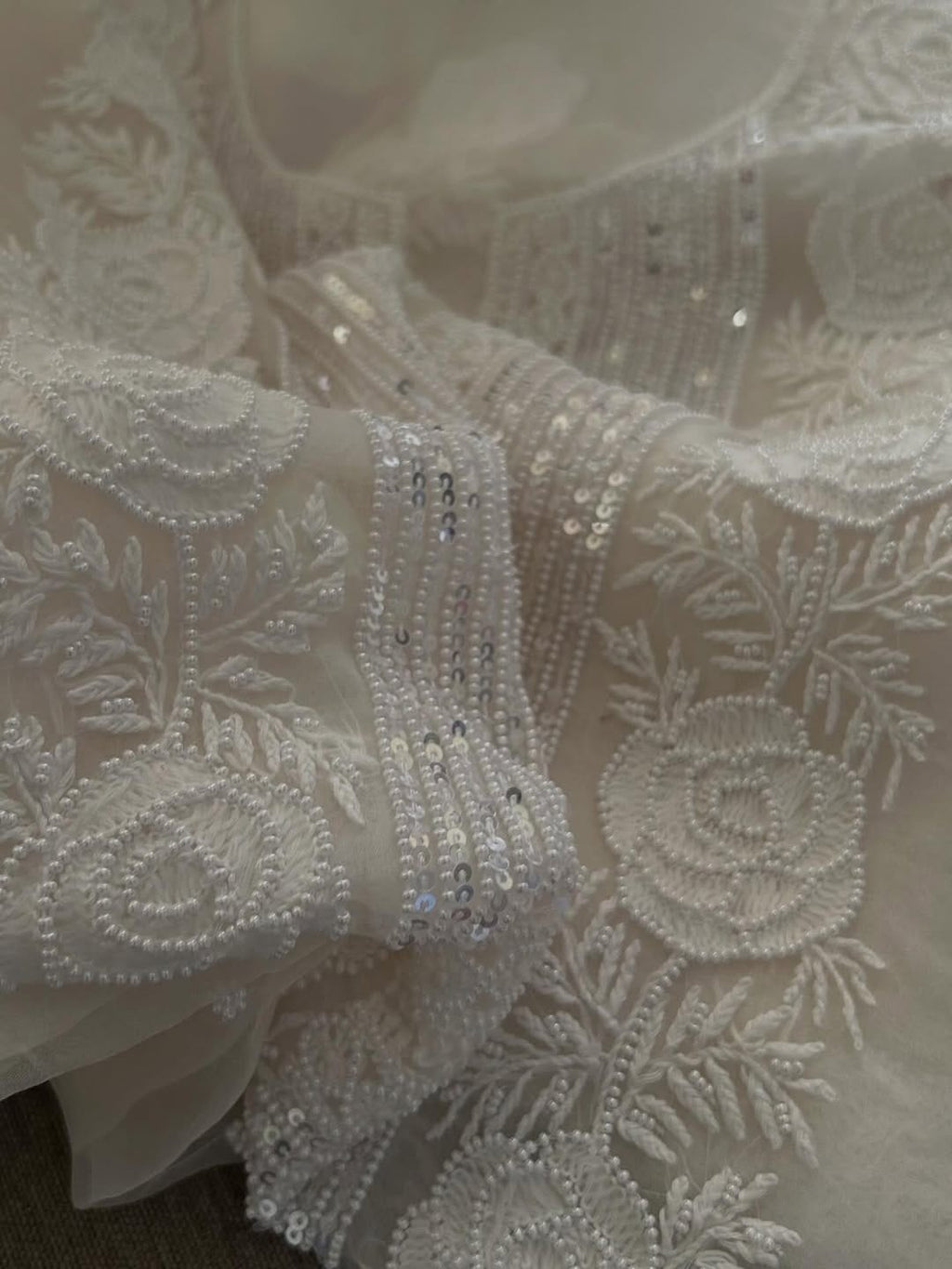 Indian Chiknkari With Embellishments Pearls Sequence Cutdana
