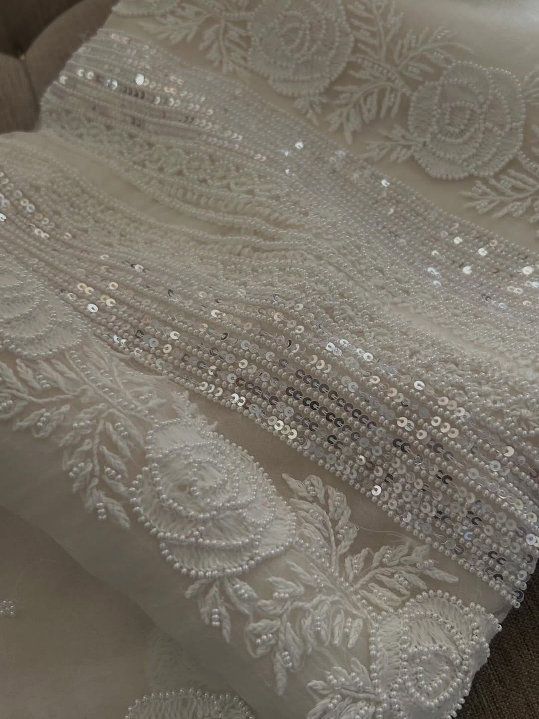 Indian Chiknkari With Embellishments Pearls Sequence Cutdana