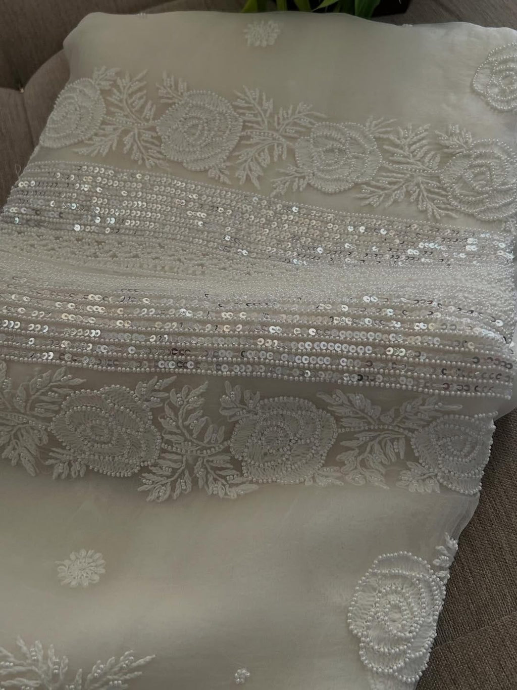 Indian Chiknkari With Embellishments Pearls Sequence Cutdana
