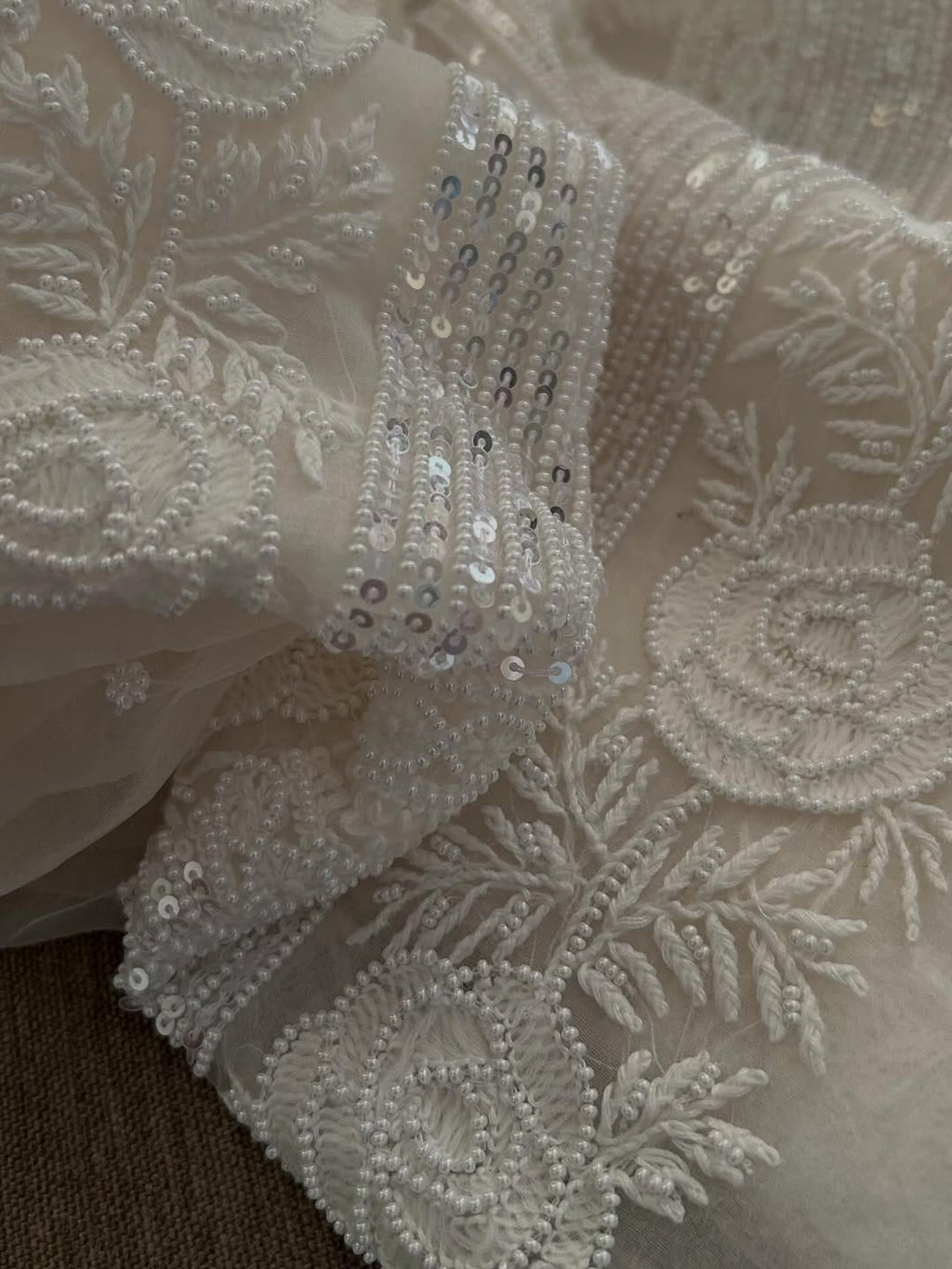 Indian Chiknkari With Embellishments Pearls Sequence Cutdana
