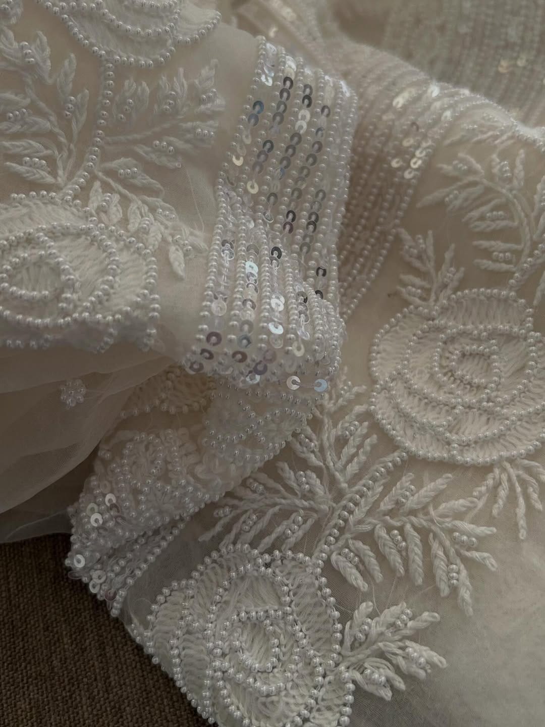 Indian Chiknkari With Embellishments Pearls Sequence Cutdana