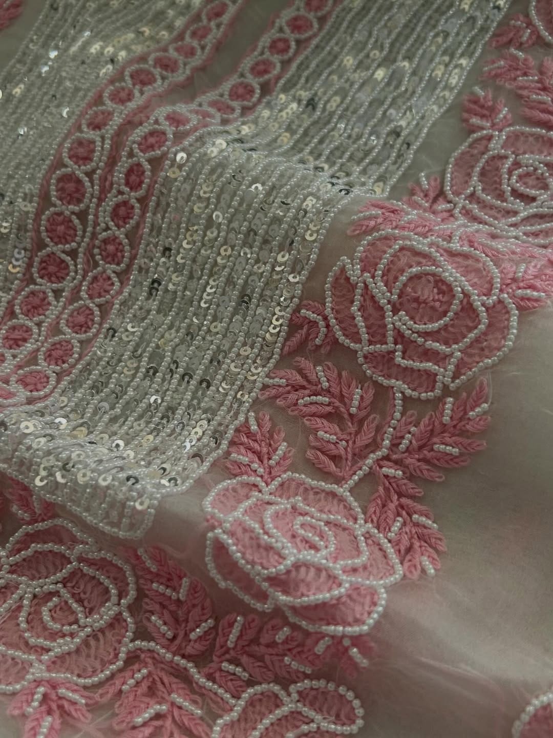 Indian Chiknkari With Embellishments Pearls Sequence Cutdana