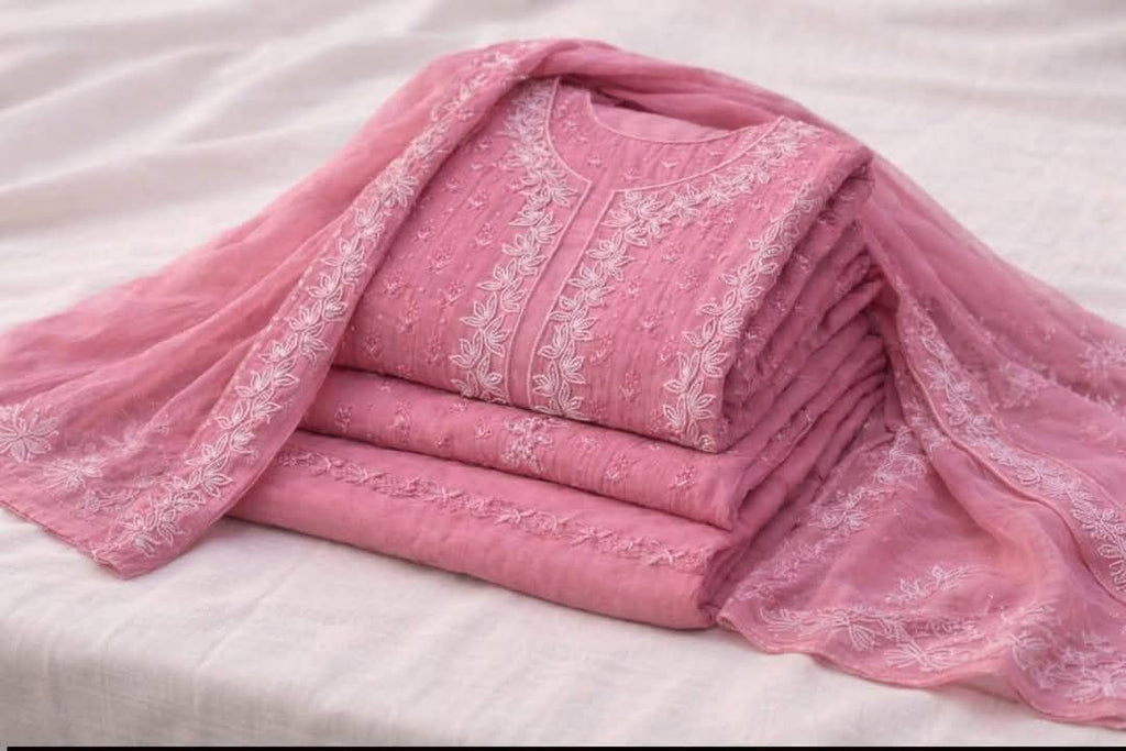 Indian Chiknkari With Embellishments Pearls Sequence Cutdana