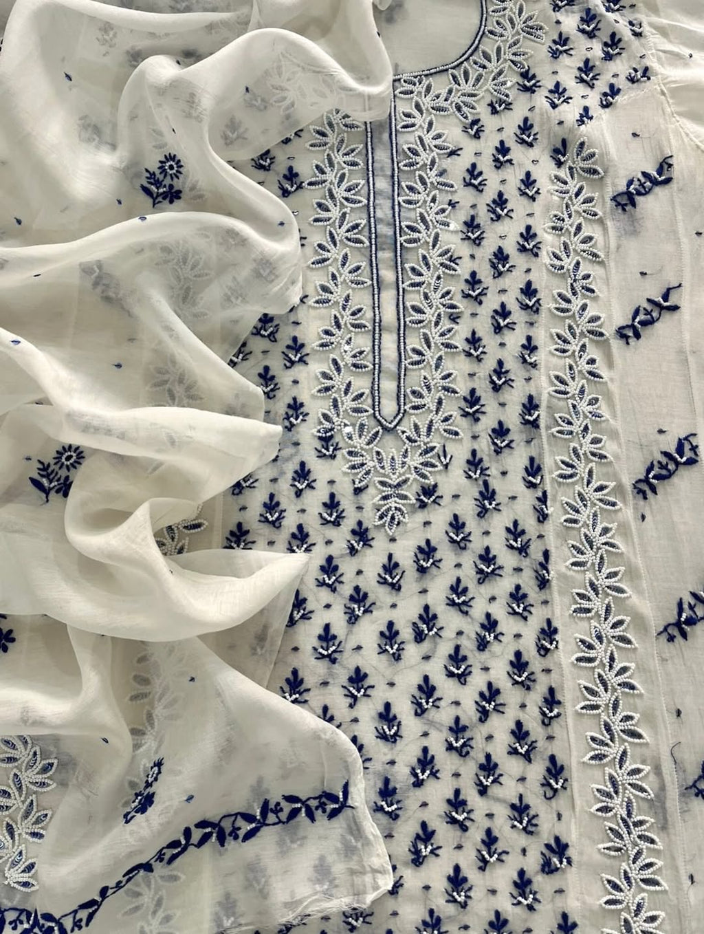 Indian Chiknkari With Embellishments Pearls Sequence Cutdana\