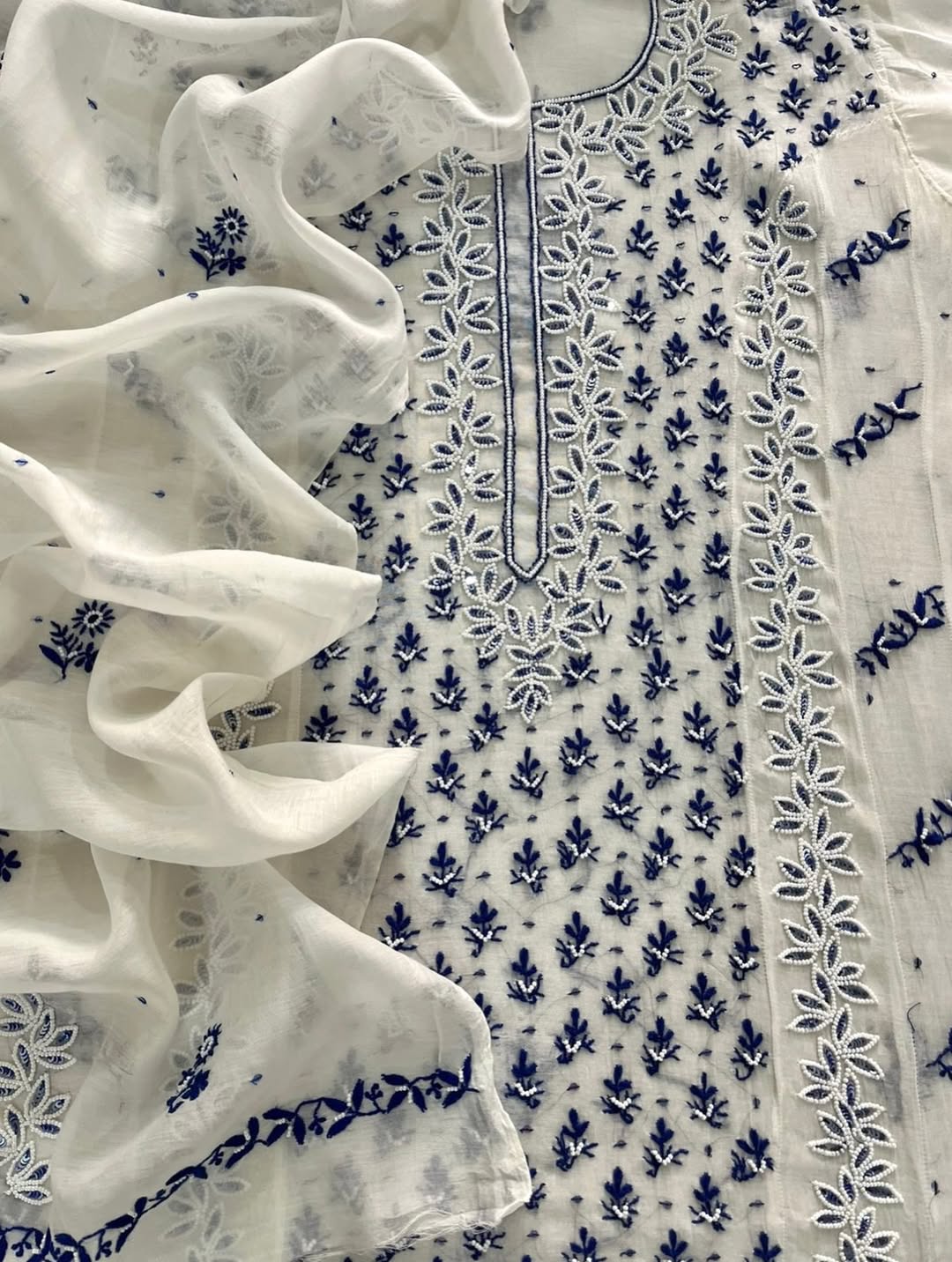 Indian Chiknkari With Embellishments Pearls Sequence Cutdana\