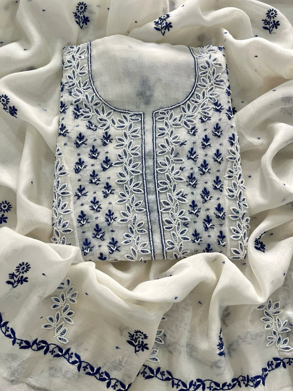 Indian Chiknkari With Embellishments Pearls Sequence Cutdana\