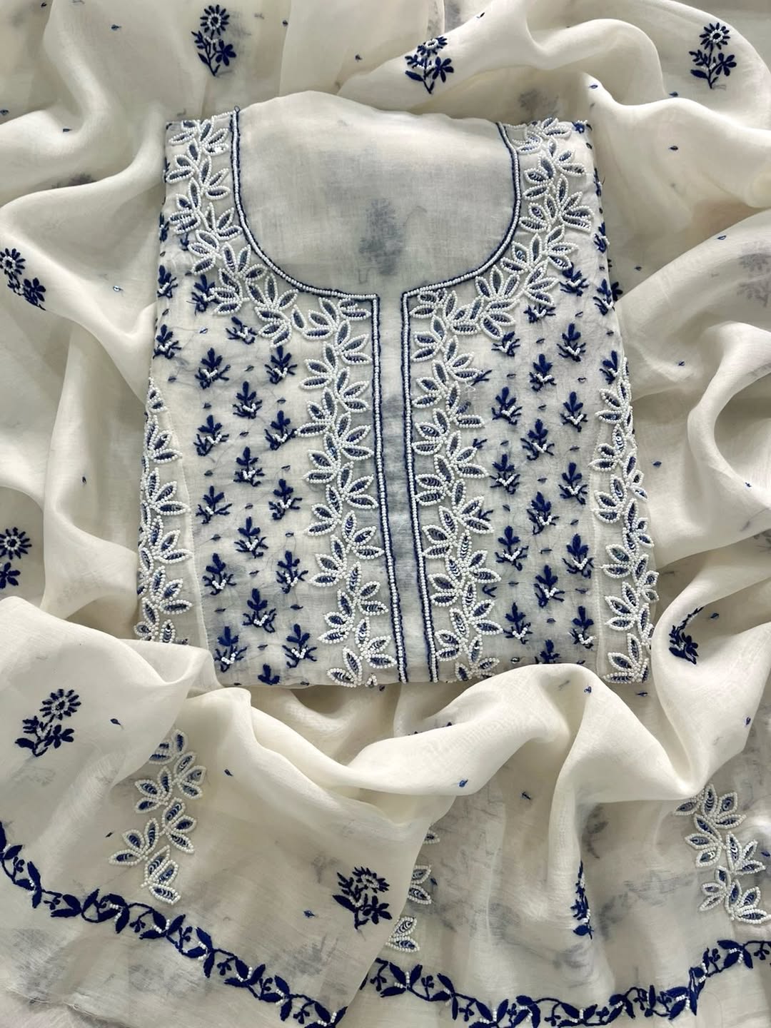 Indian Chiknkari With Embellishments Pearls Sequence Cutdana\