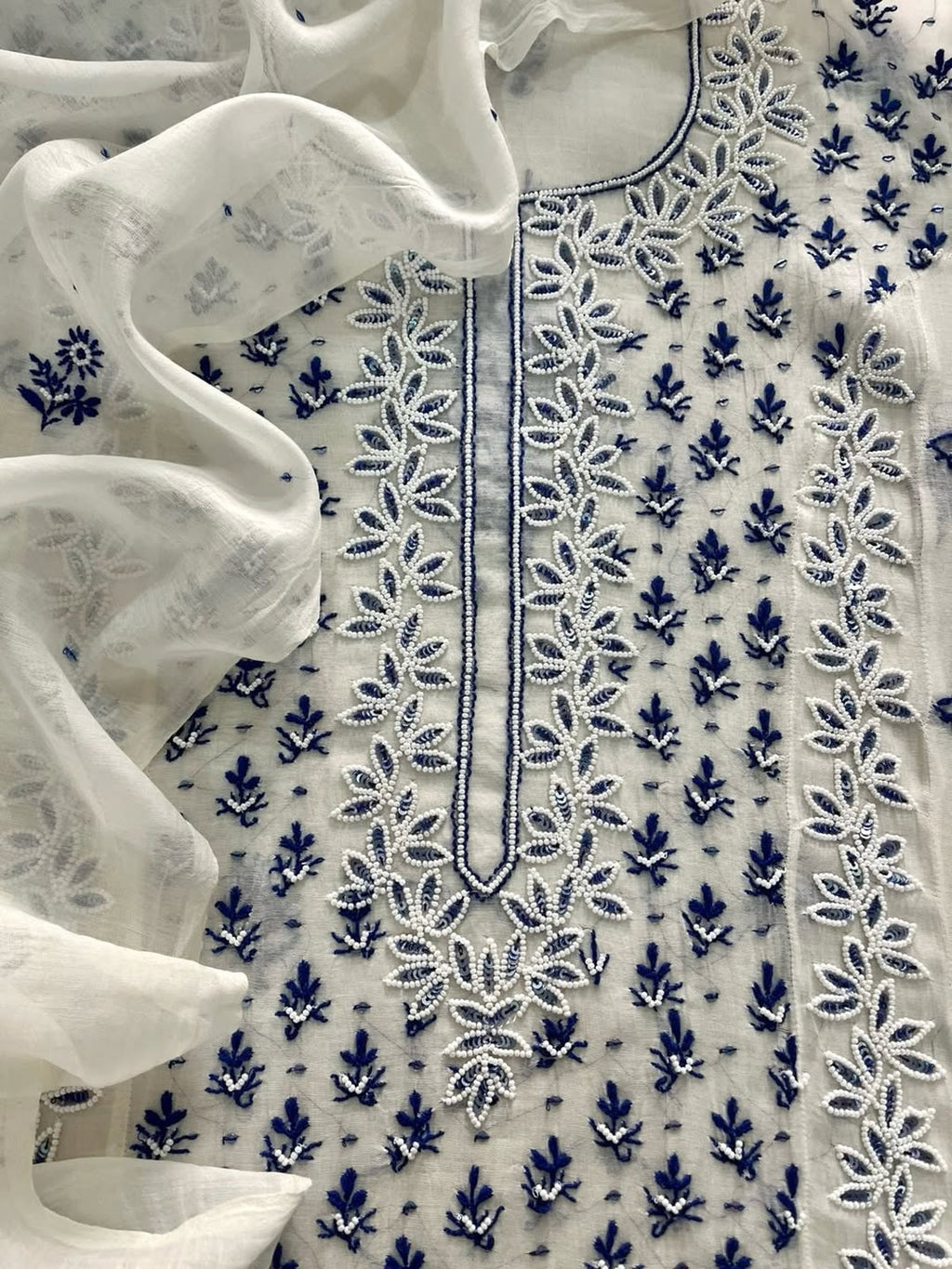Indian Chiknkari With Embellishments Pearls Sequence Cutdana\