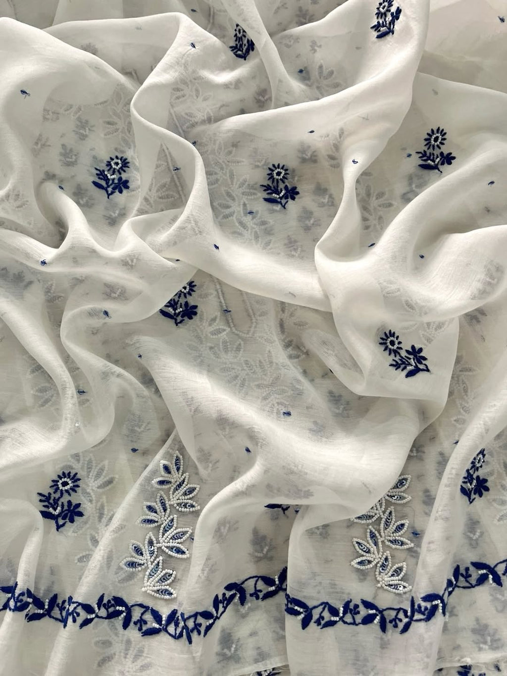 Indian Chiknkari With Embellishments Pearls Sequence Cutdana\