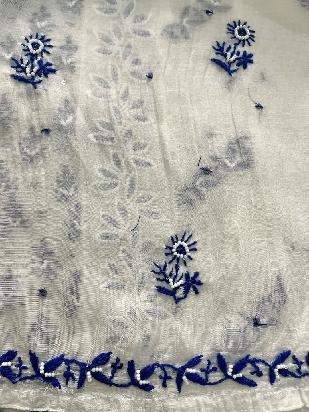 Indian Chiknkari With Embellishments Pearls Sequence Cutdana\